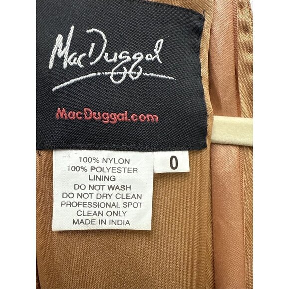 MAC DUGGAL Size 0 Brown 5295 BEADED LONG SLEEVE MIDI COCKTAIL Party DRESS  New - Picture 10 of 11